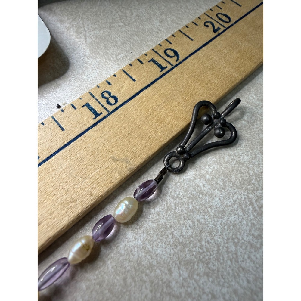 Artisan Venetian Glass Silver Foil Square Bead & Freshwater Pearl Necklace 19" - Picture 13 of 15